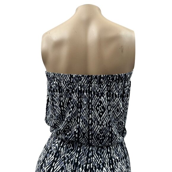 Ambiance Strapless Black White Geometric Print Jumpsuit Drawstring Waist‎ Large - Picture 11 of 12